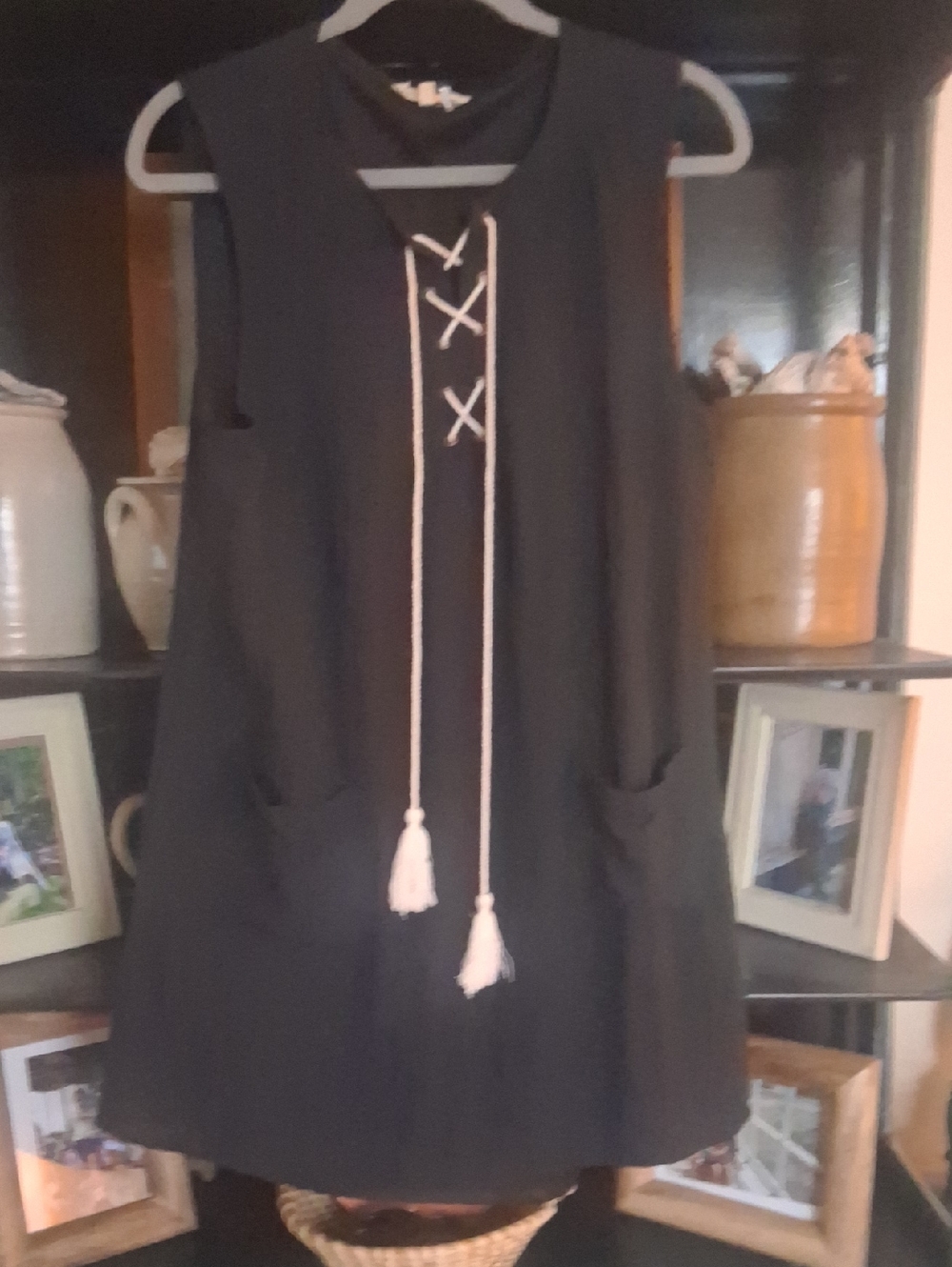Sleeveless Black Tassel Tie A-line Dress